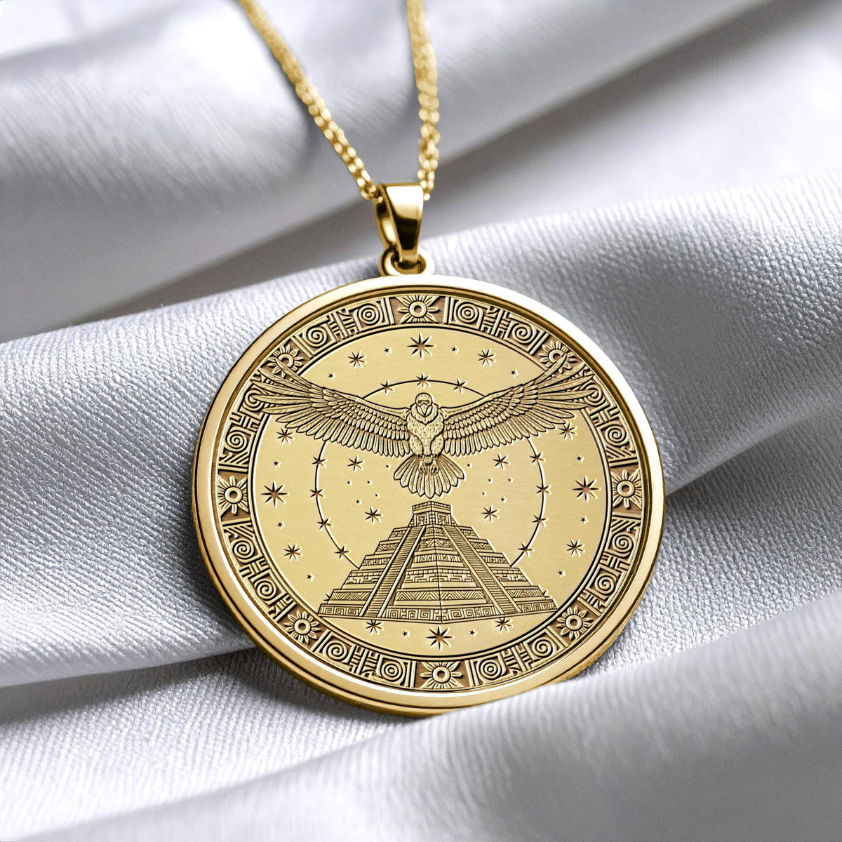 Eagle Aztec Pendant: Sterling Silver Mayan Symbol Necklace