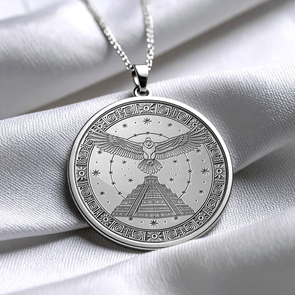 Eagle Aztec Pendant: Sterling Silver Mayan Symbol Necklace