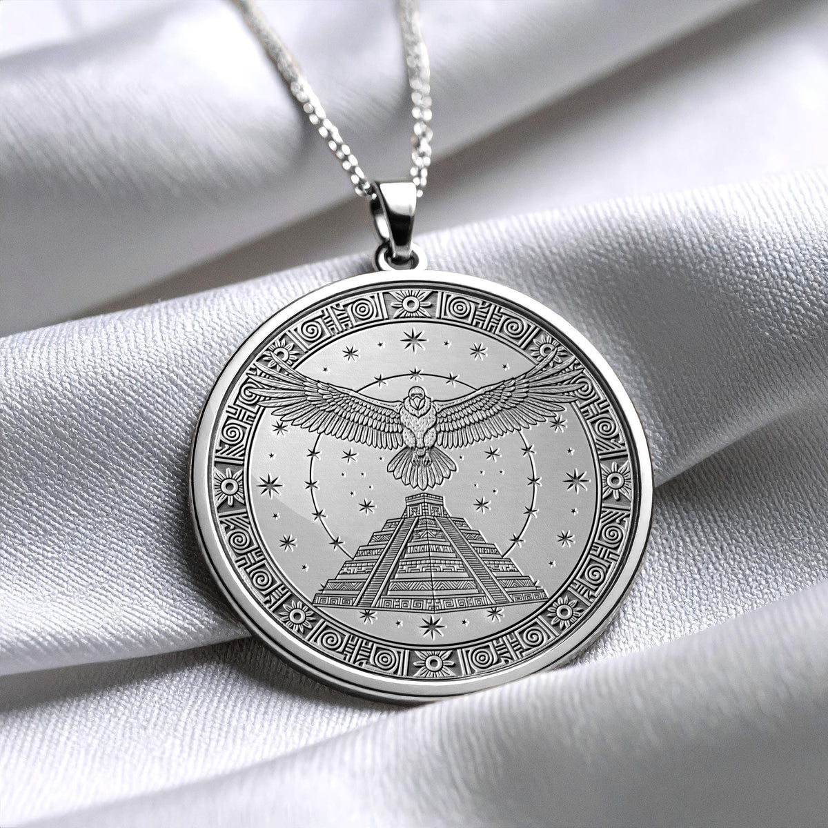 Eagle Aztec Pendant: Sterling Silver Mayan Symbol Necklace