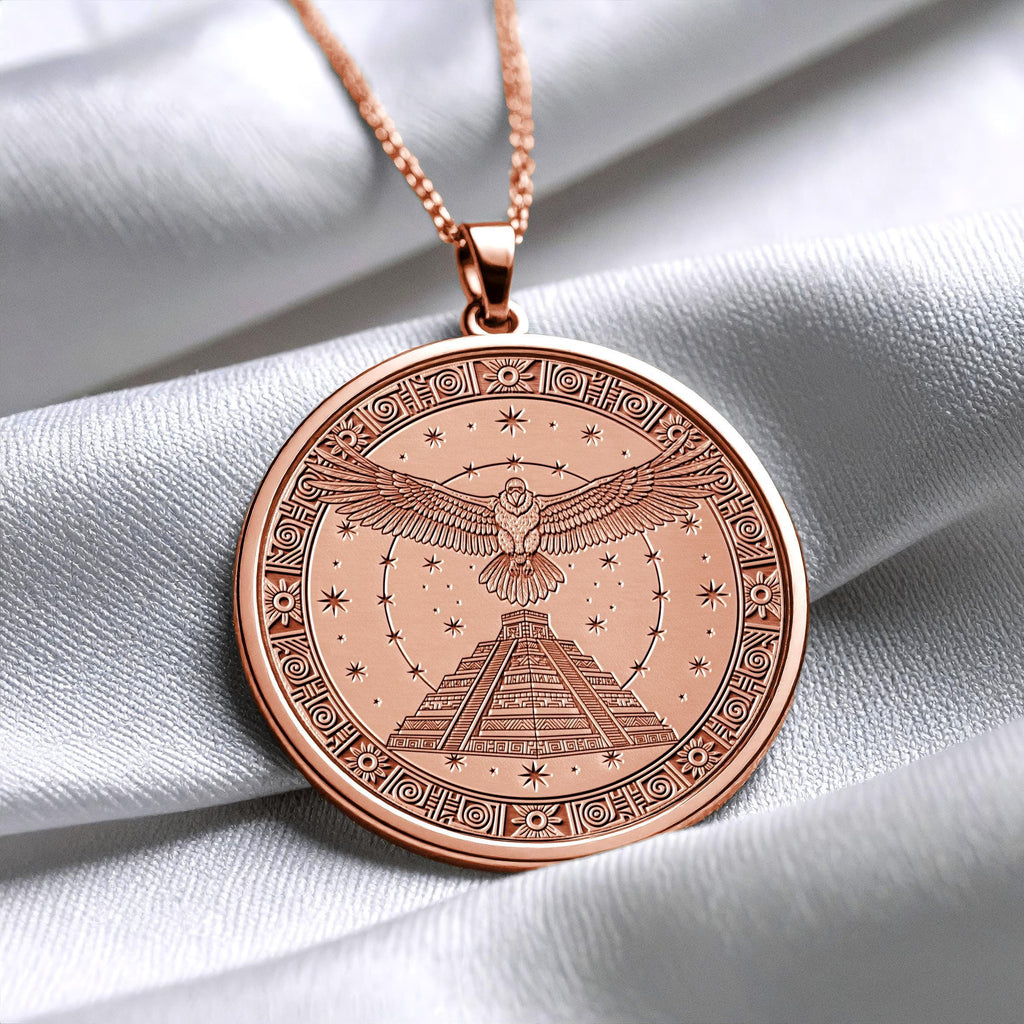 Eagle Aztec Pendant: Sterling Silver Mayan Symbol Necklace