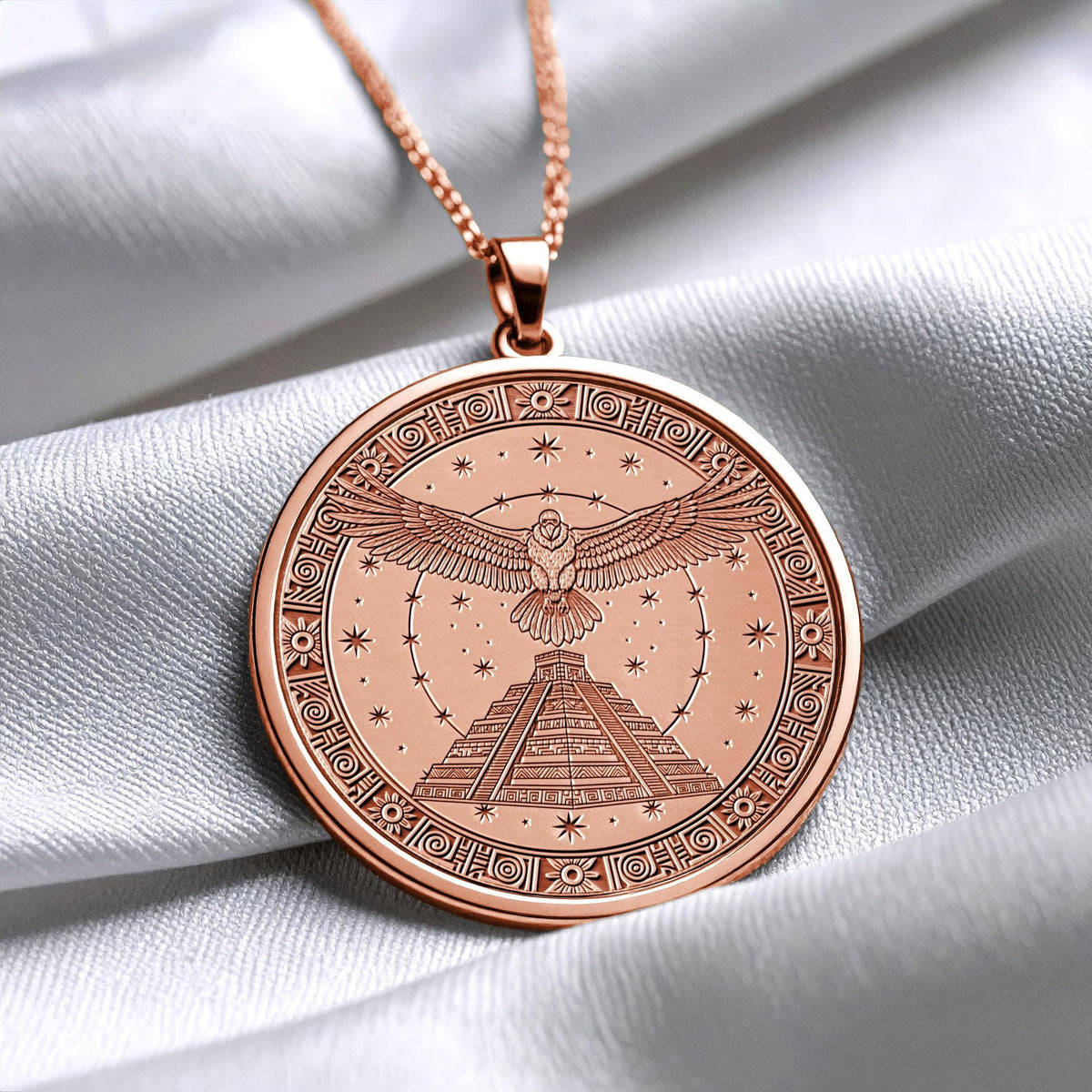 Eagle Aztec Pendant: Sterling Silver Mayan Symbol Necklace