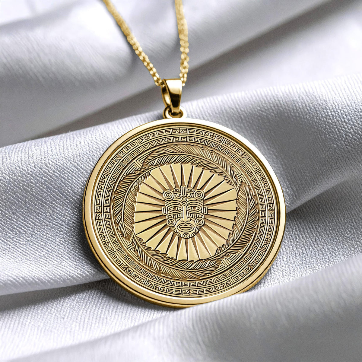Tonatiuh Pendant, Aztec Sun God Medallion, Mesoamerican Jewelry