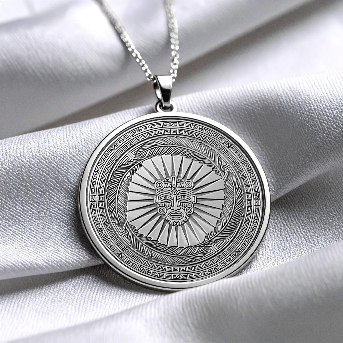 Tonatiuh Pendant, Aztec Sun God Medallion, Mesoamerican Jewelry