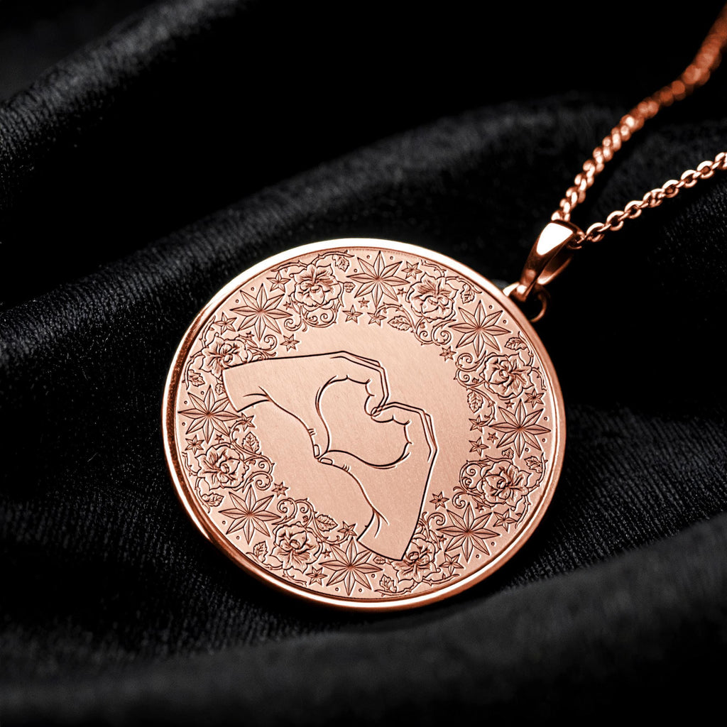 Heart Hands Mandala Pendant Necklace – Sterling Silver, Floral Medallion