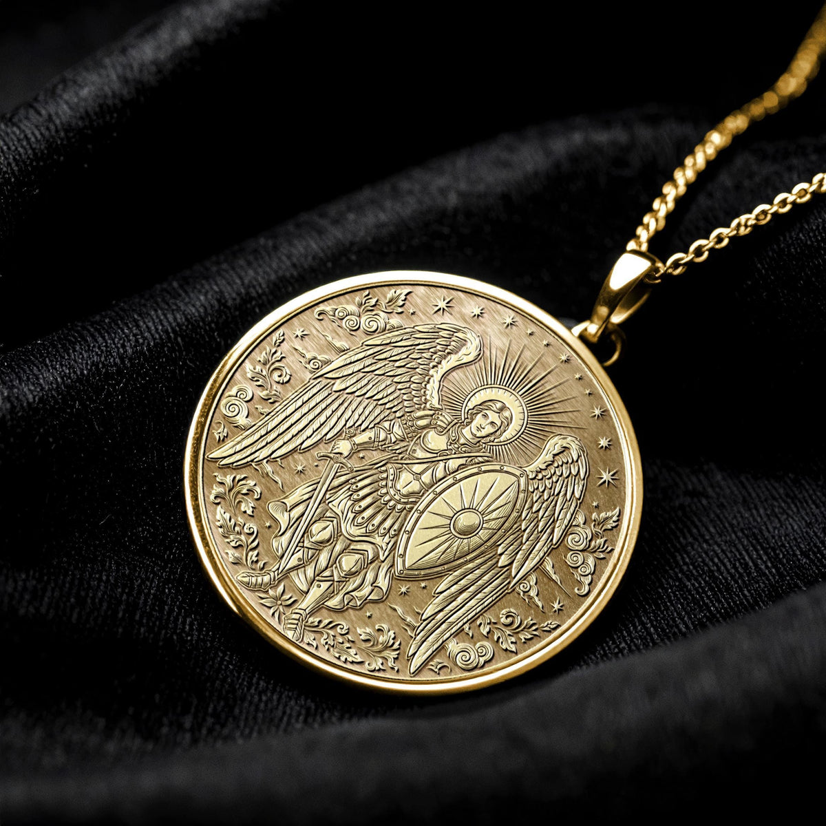 Gold St. Michael Necklace , Archangel Pendant , Christian Jewelry