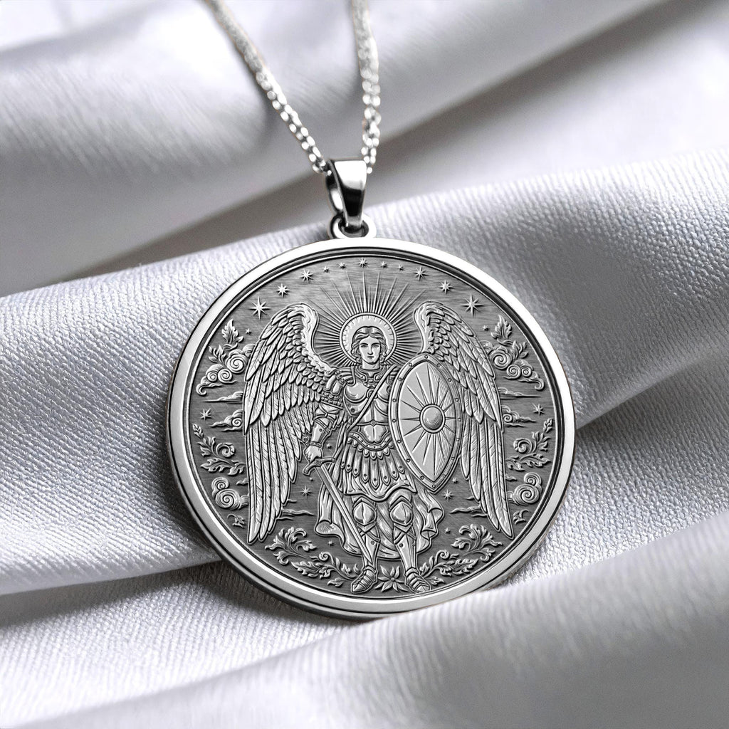 Gold St. Michael Necklace , Archangel Pendant , Christian Jewelry
