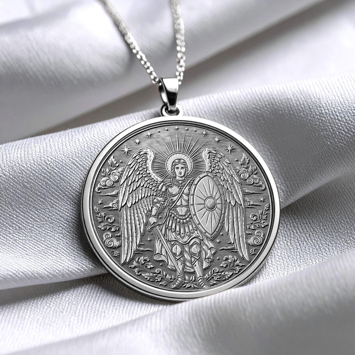 Gold St. Michael Necklace , Archangel Pendant , Christian Jewelry