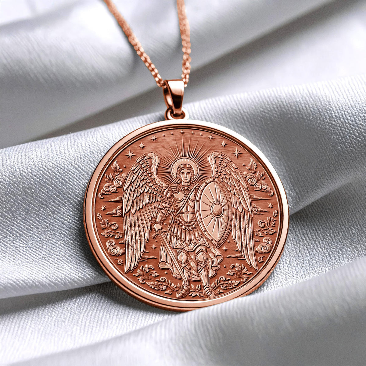 Gold St. Michael Necklace , Archangel Pendant , Christian Jewelry