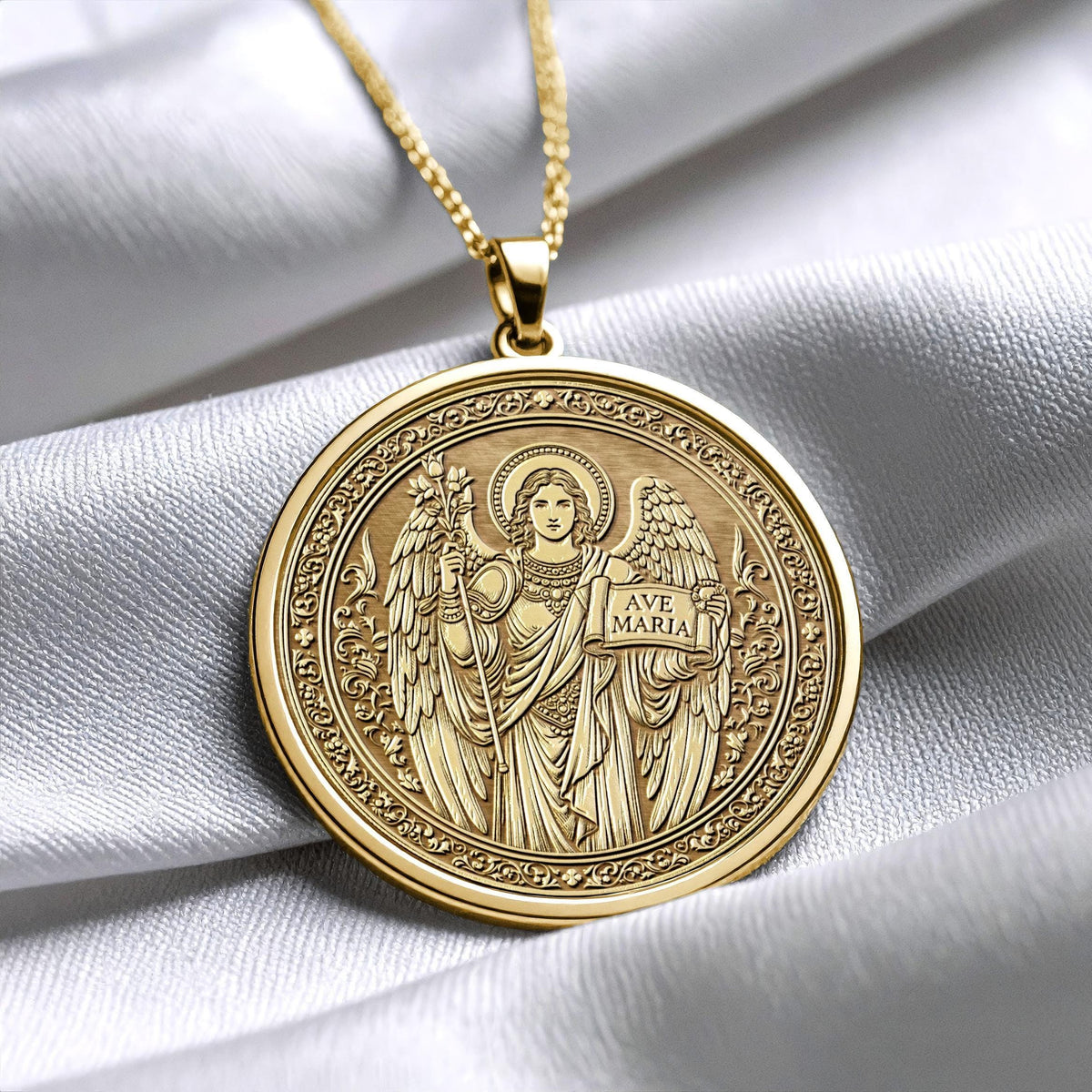 Gabriel Necklace Pendant: Gold or Silver Angel Jewelry