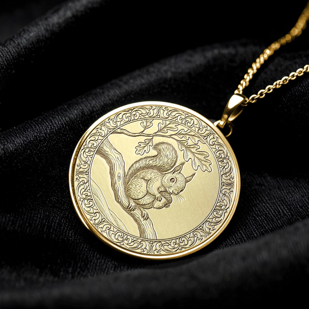 Squirrel Necklace - Forest Animal Medallion, Sterling Silver or Gold Charm 207