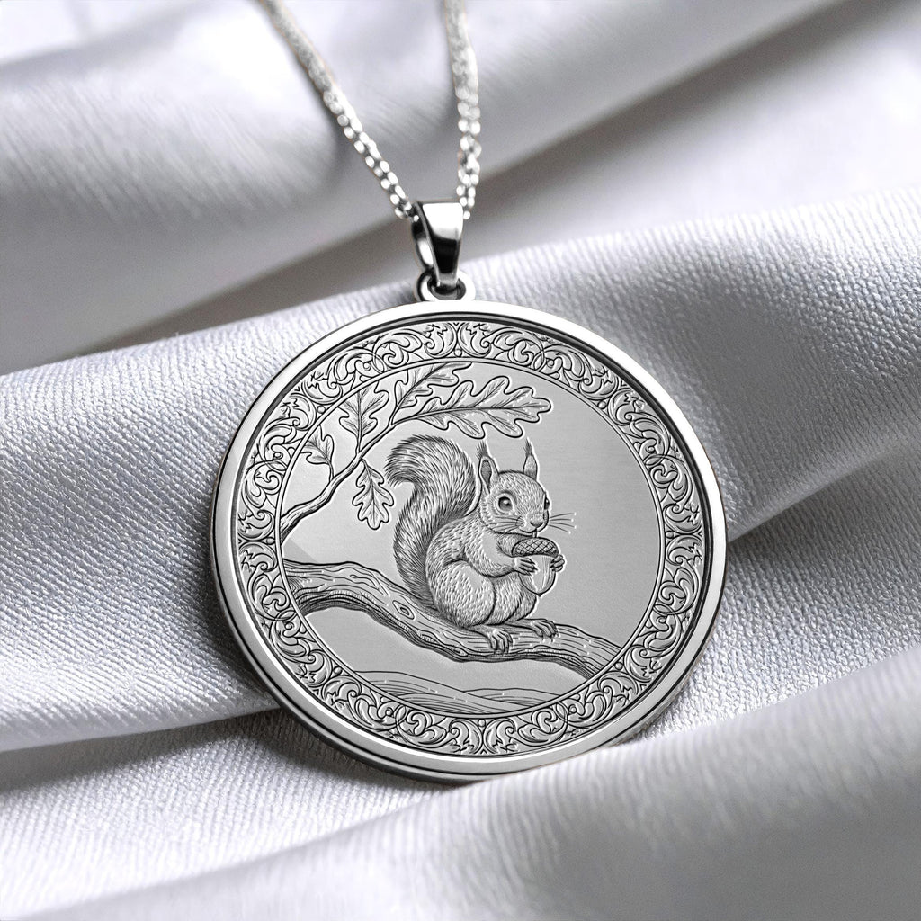 Squirrel Necklace - Forest Animal Medallion, Sterling Silver or Gold Charm 207