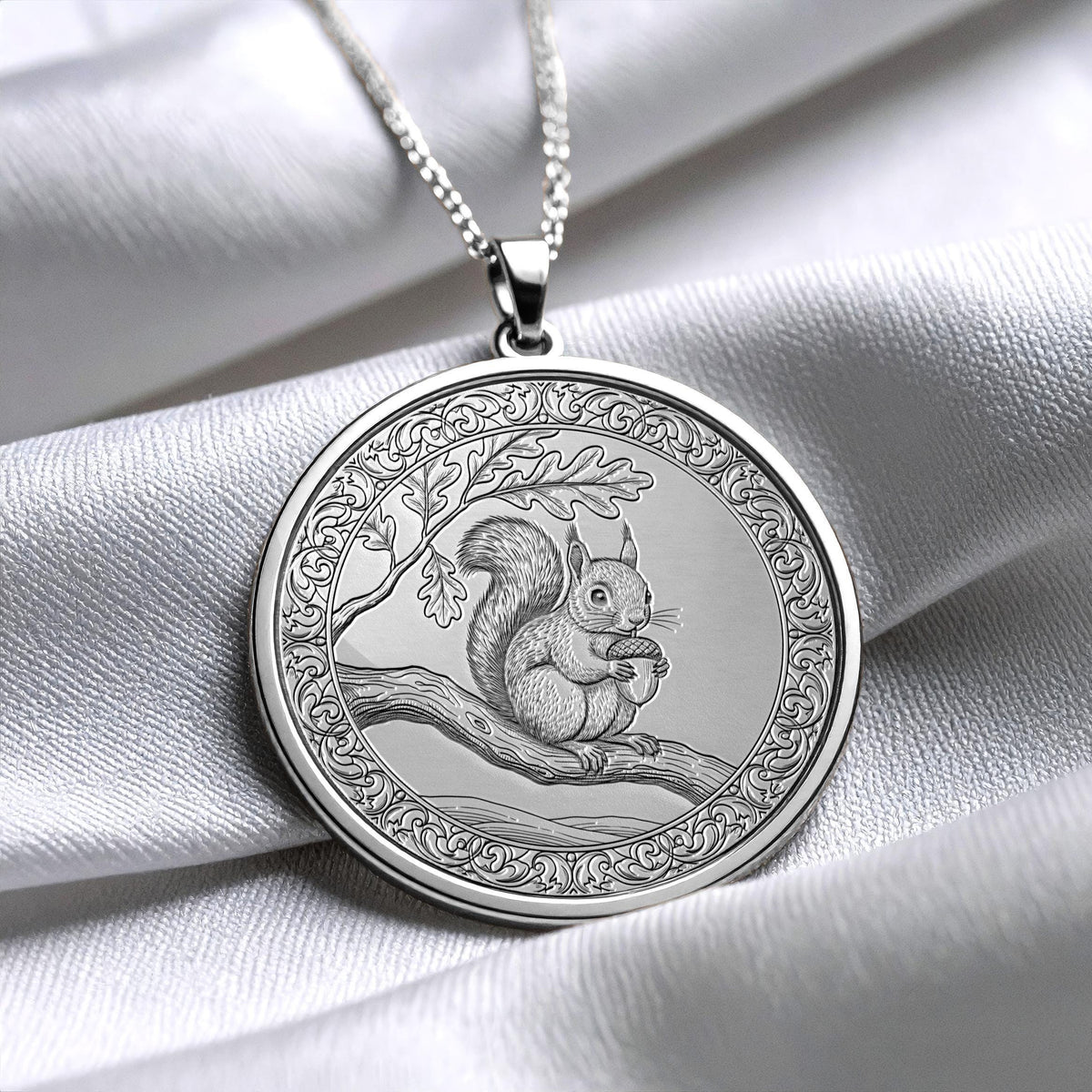 Squirrel Necklace - Forest Animal Medallion, Sterling Silver or Gold Charm 207