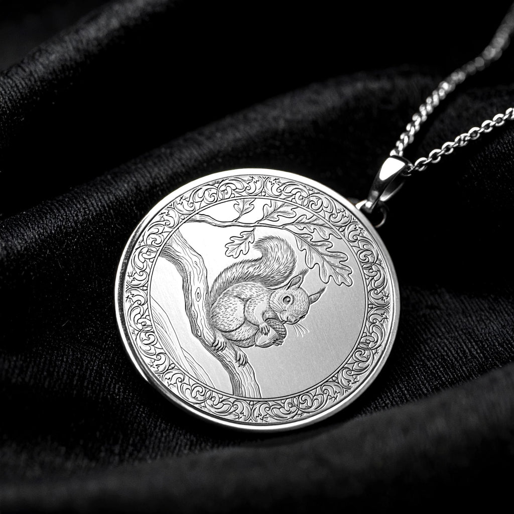 Squirrel Necklace - Forest Animal Medallion, Sterling Silver or Gold Charm 207
