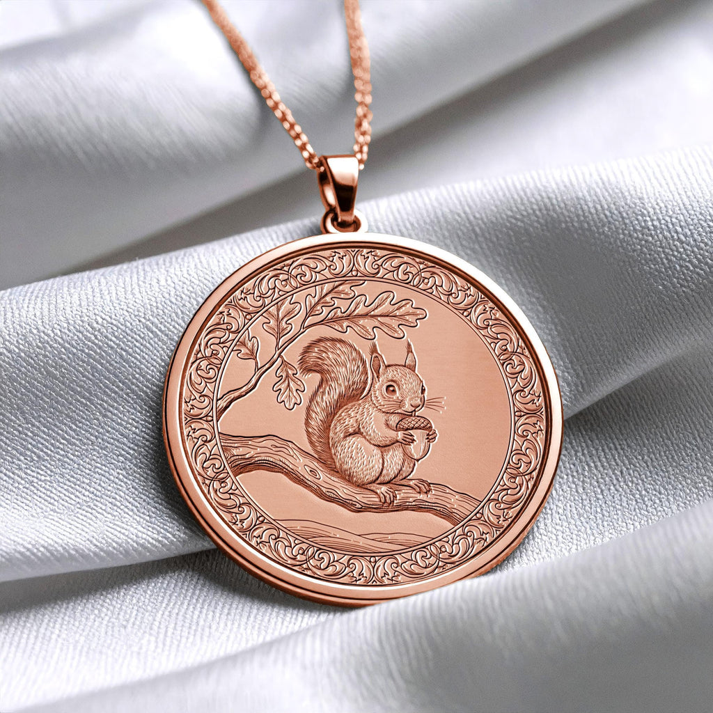 Squirrel Necklace - Forest Animal Medallion, Sterling Silver or Gold Charm 207