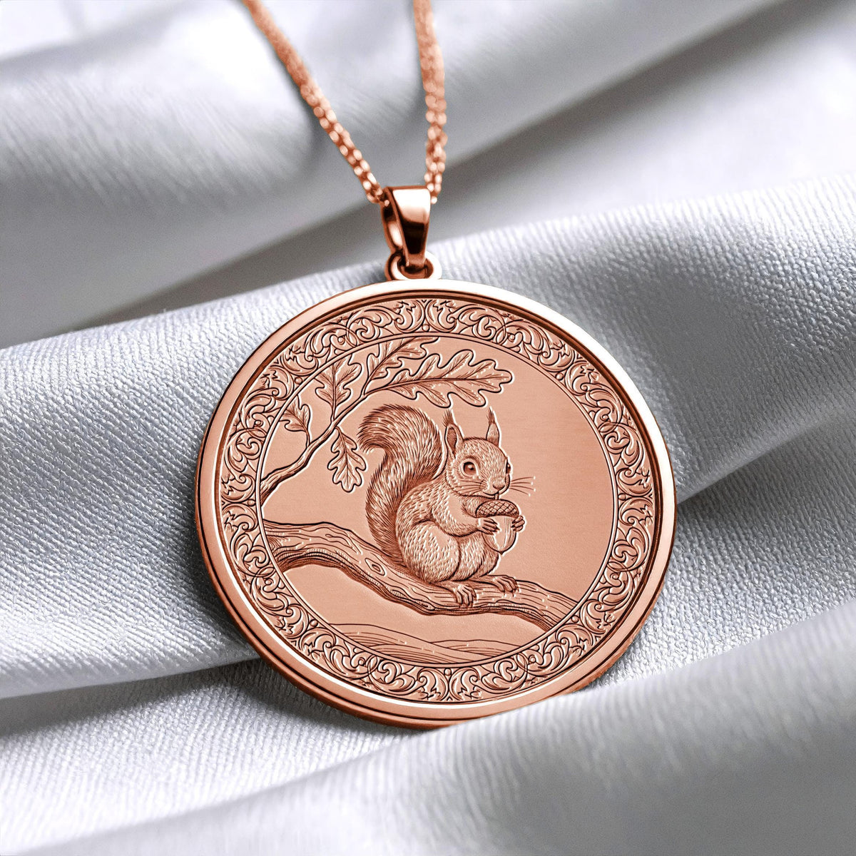 Squirrel Necklace - Forest Animal Medallion, Sterling Silver or Gold Charm 207