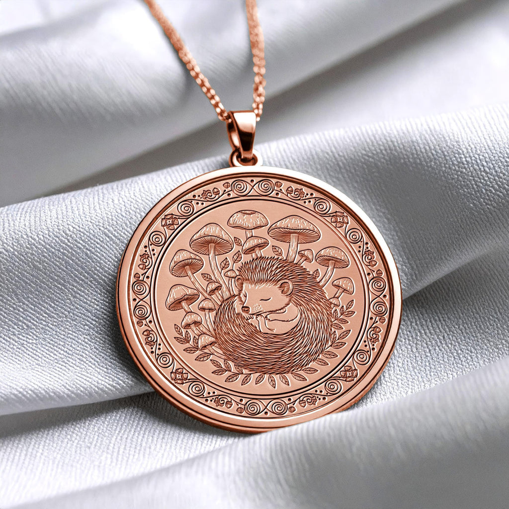 Hedgehog Medallion Necklace – Woodland Animal Charm, Nature Jewelry