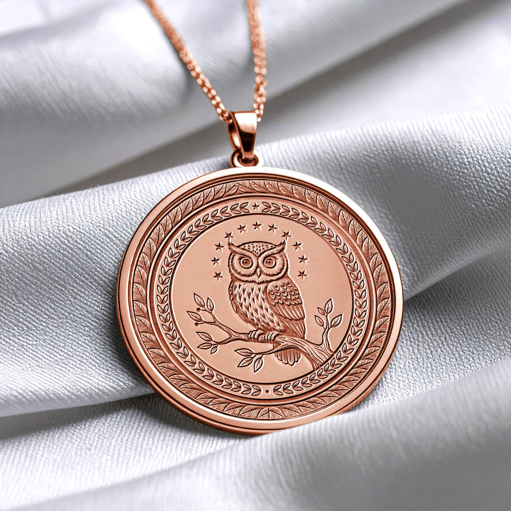 Athena Owl Medallion Necklace – Greek Mythology Coin Pendant