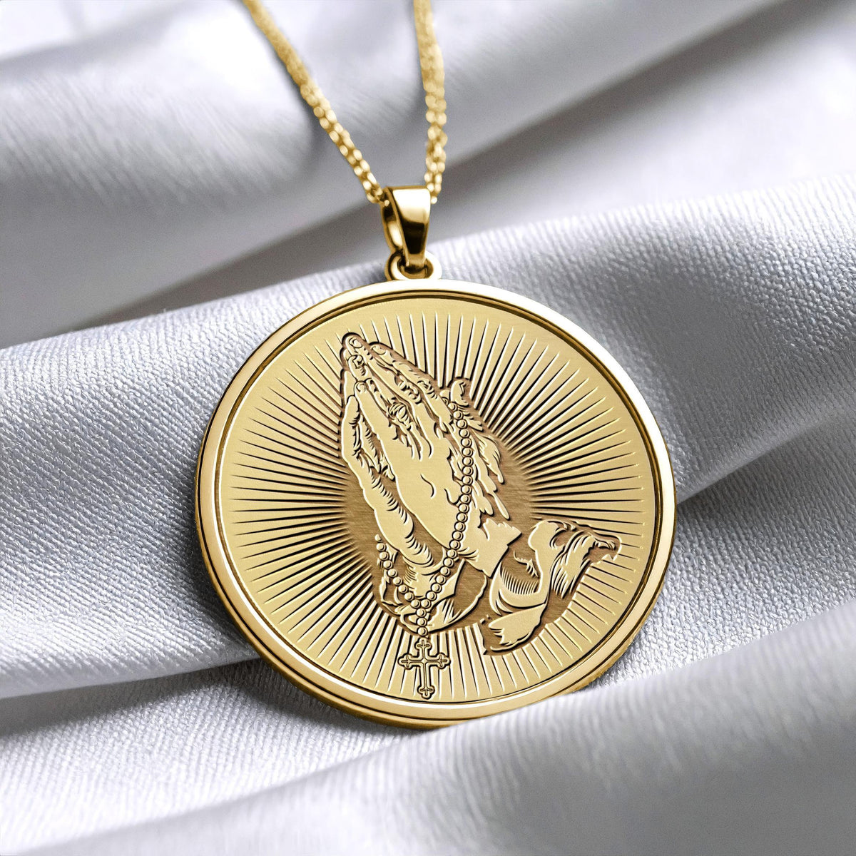 Prayer Hand Pendant – Miraculous Medal & Dainty Gold Cross Jewelry