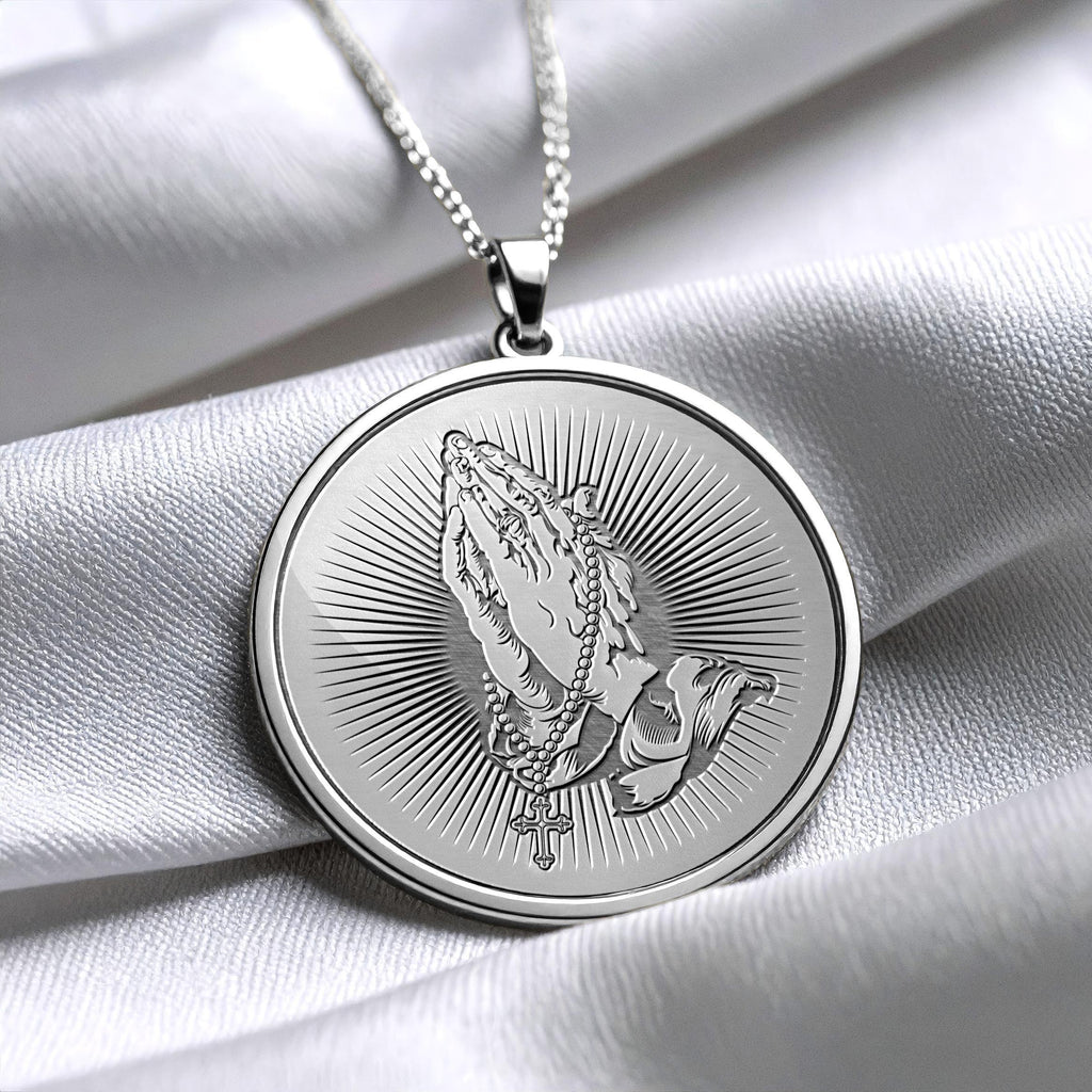 Prayer Hand Pendant – Miraculous Medal & Dainty Gold Cross Jewelry