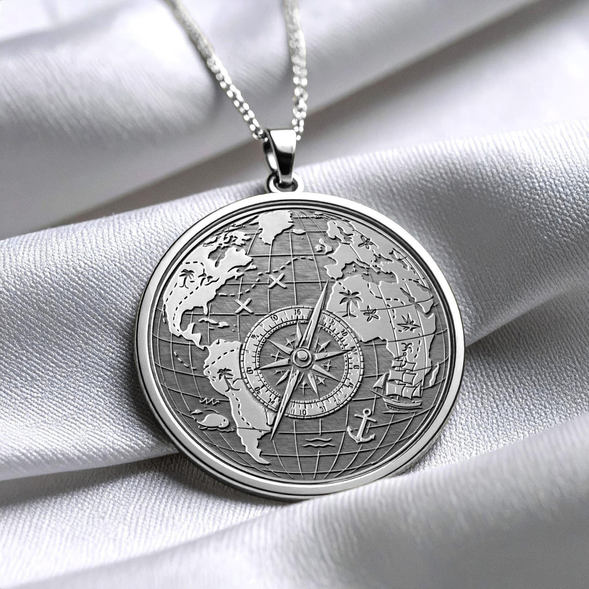 World Map Compass Necklace – A Meaningful Gift for Adventurers