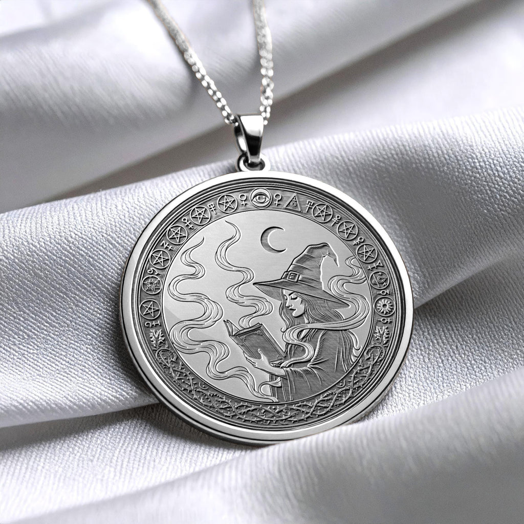 Gold Witch Charm , Book Lovers Necklace , Witchcraft Pendant Necklace