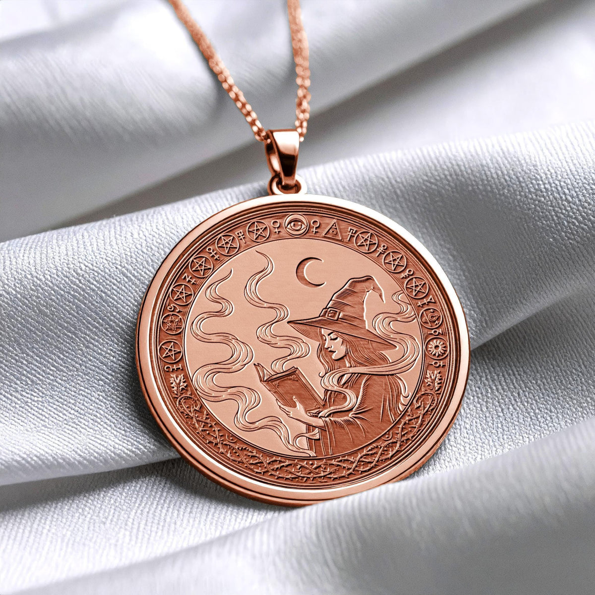 Gold Witch Charm , Book Lovers Necklace , Witchcraft Pendant Necklace