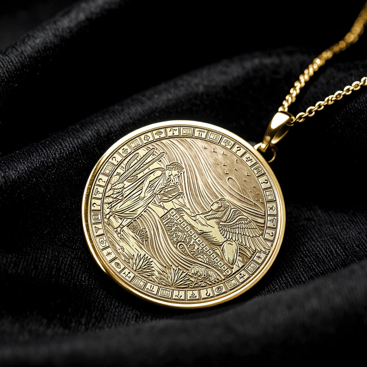 Apollo Sun God Necklace with Sphinx Medallion