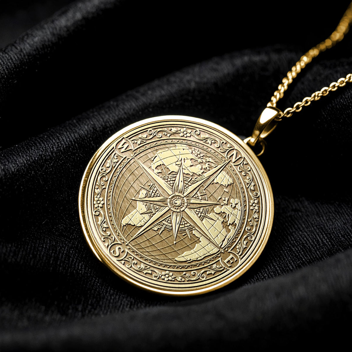 World Map Compass Necklace – 14K Gold Travel Pendant