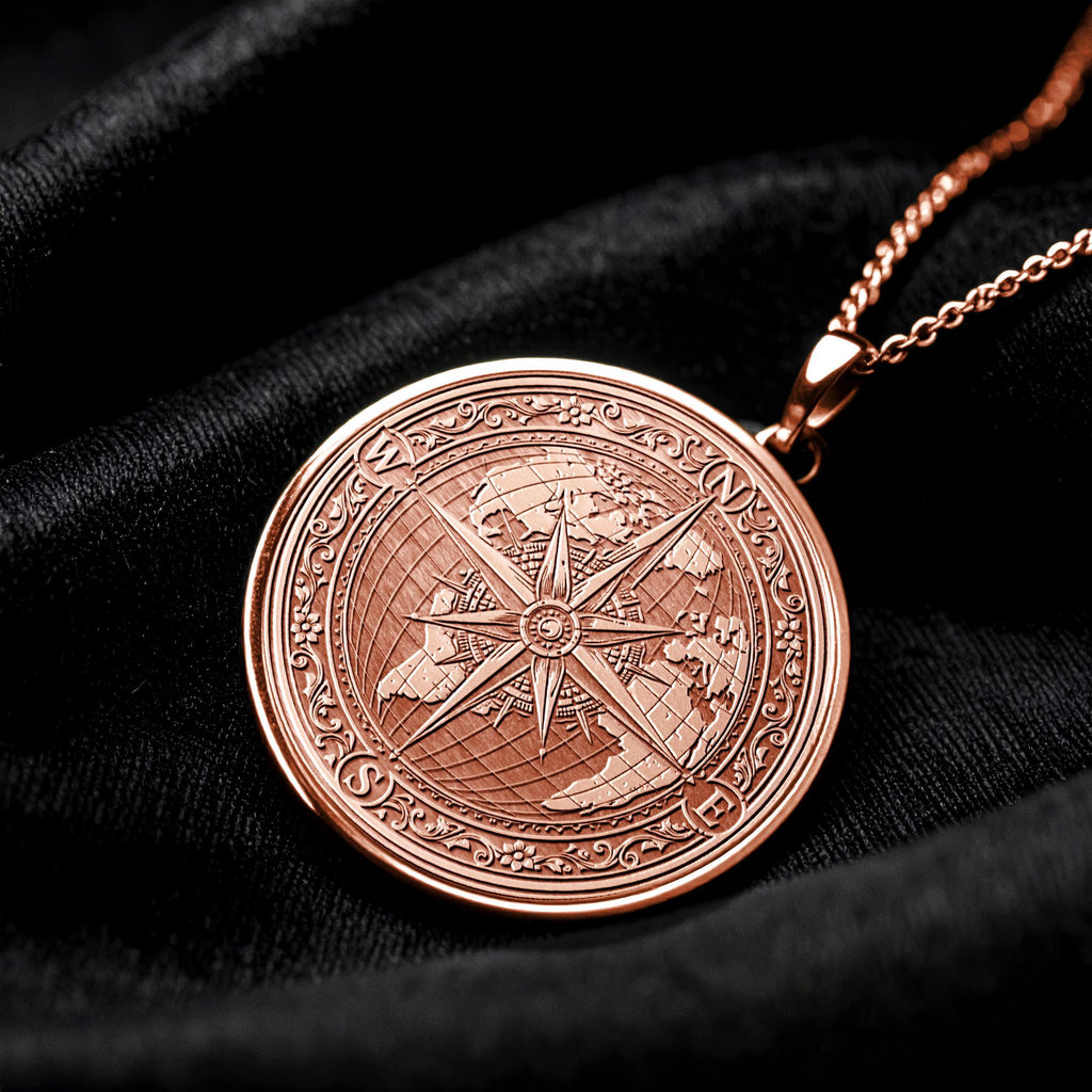 World Map Compass Necklace – 14K Gold Travel Pendant