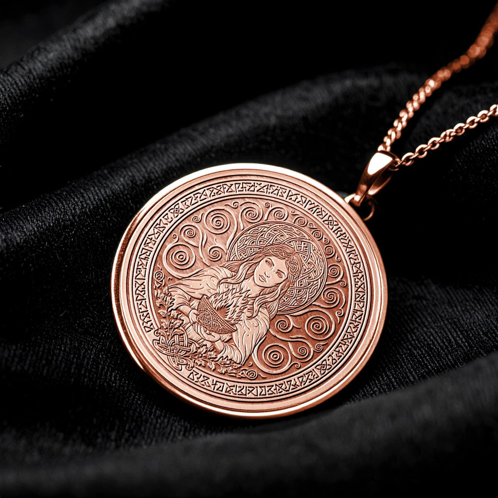 Celtic Goddess Brighid Necklace , Inspiration and Healing Medallion , Sacred Fire Pendant