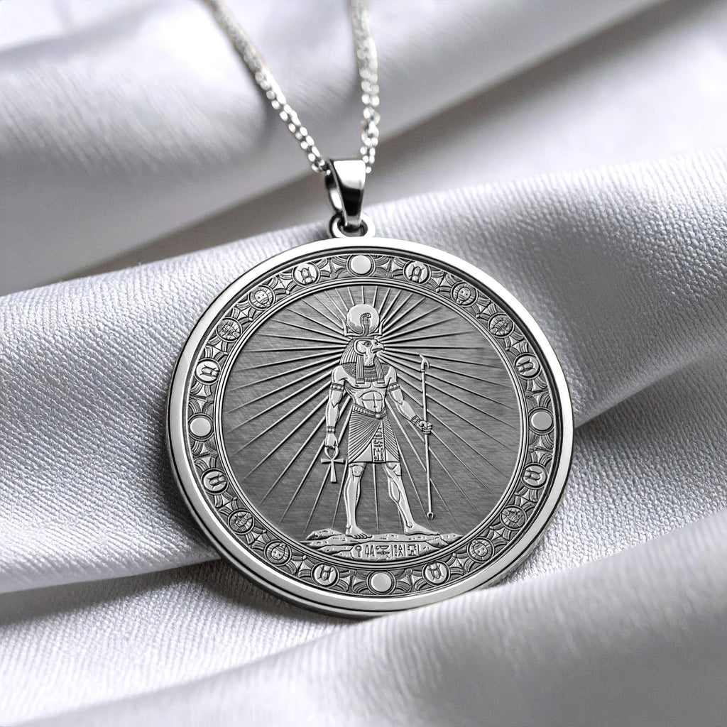 Ra Pendant Necklace: Gold Sun God Medallion, Egyptian Jewelry