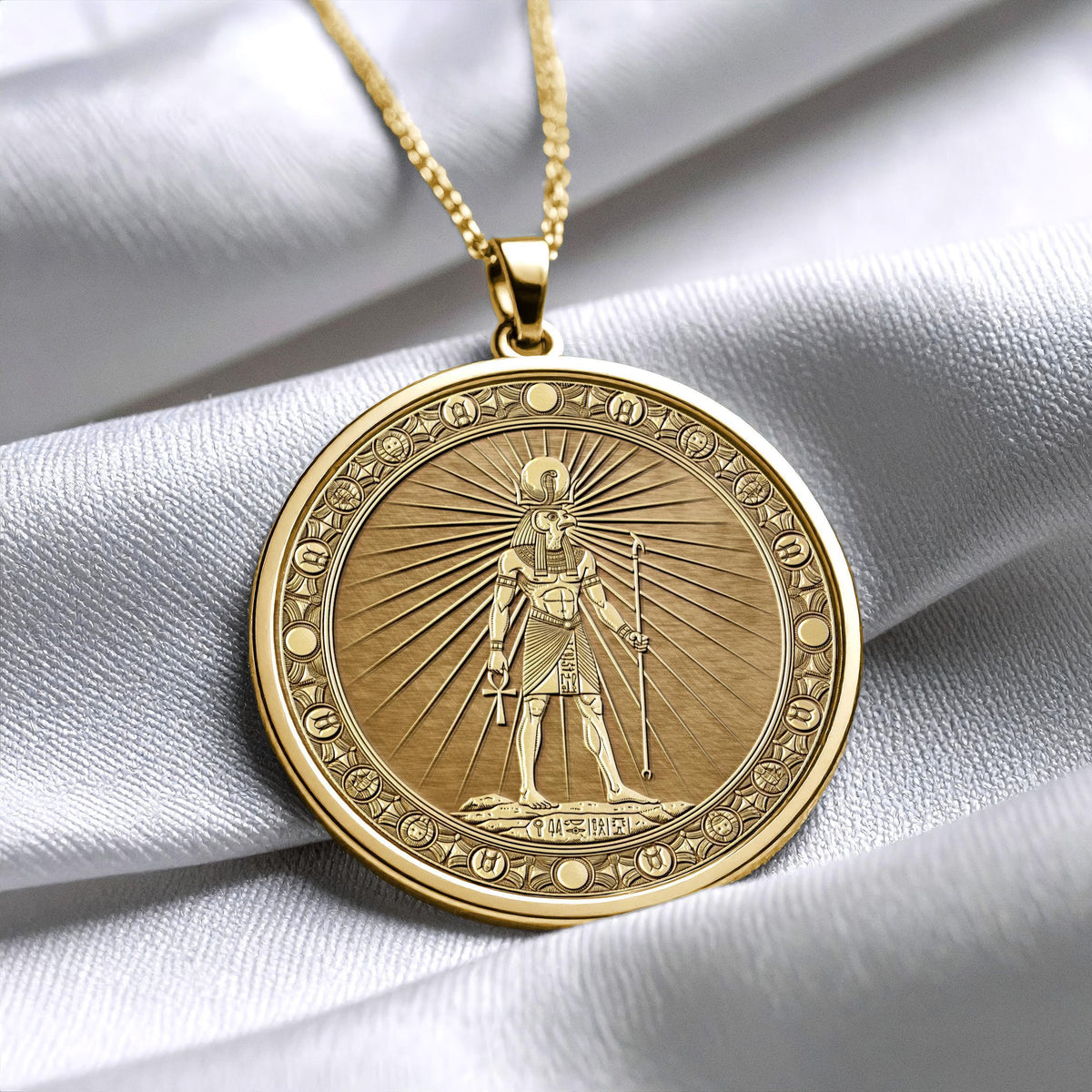 Ra Pendant Necklace: Gold Sun God Medallion, Egyptian Jewelry