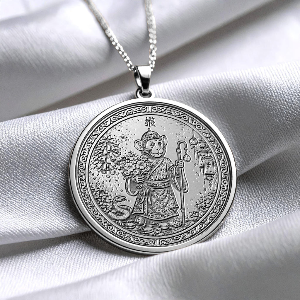 Year of the Monkey Chinese Zodiac Necklace -Pendant of Intelligence, Luck & Playful Energy