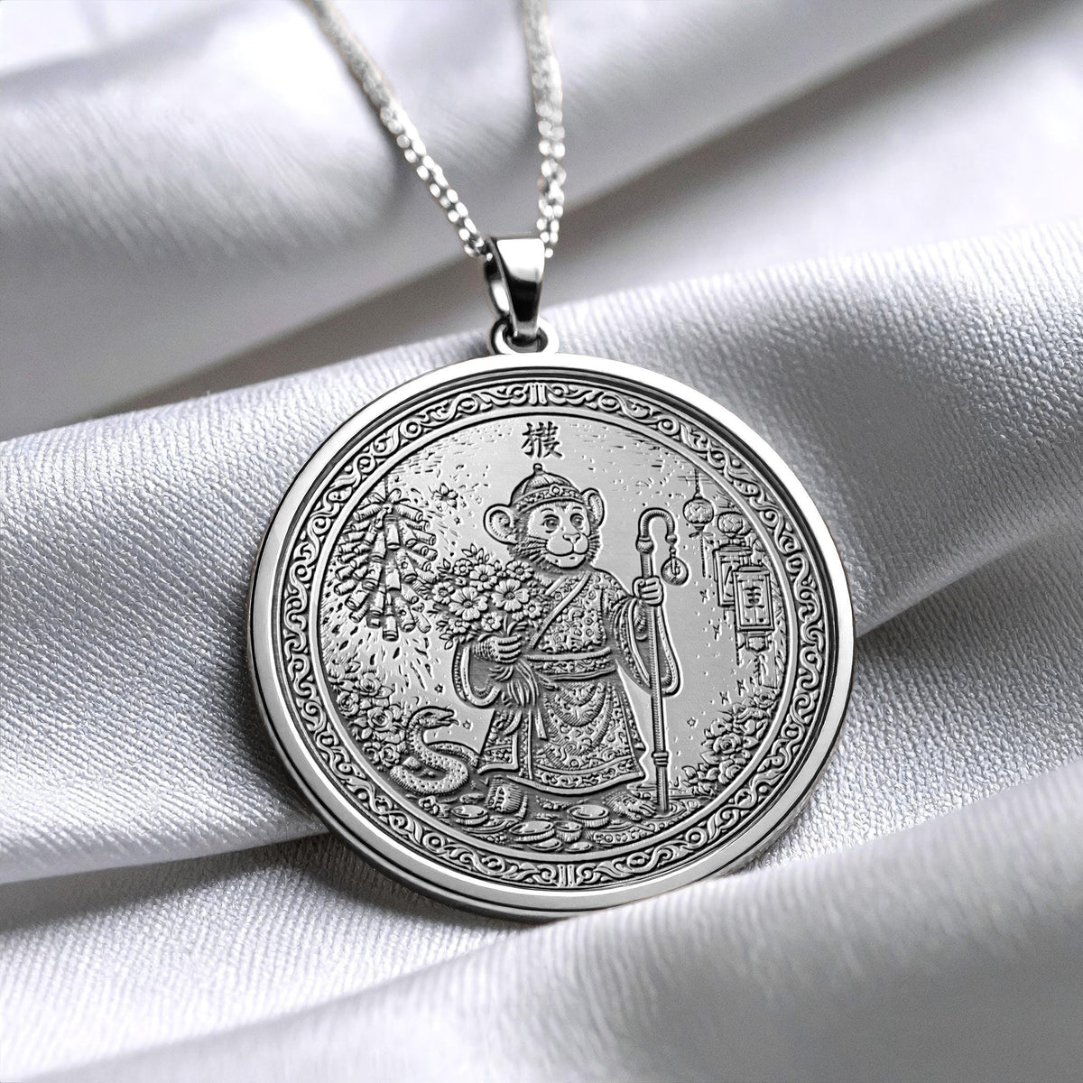 Year of the Monkey Chinese Zodiac Necklace -Pendant of Intelligence, Luck & Playful Energy