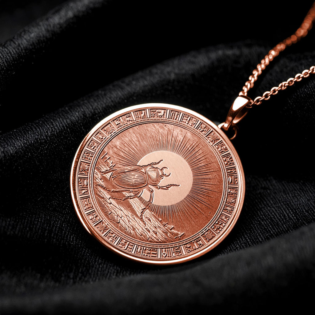 Ancient Egyptian Khepri Necklace : Silver Rebirth Medallion