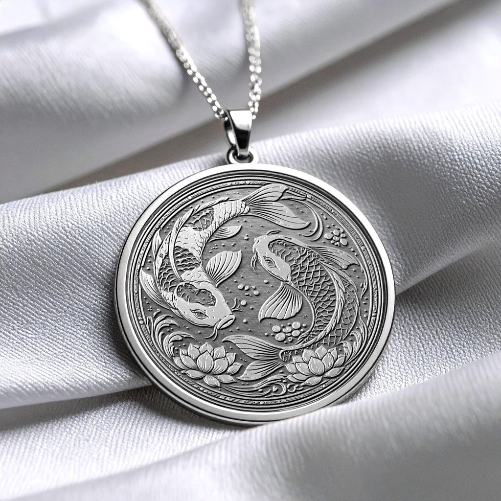 Koi Fish Yin Yang Pendant - Necklace for Good Fortune and Harmony
