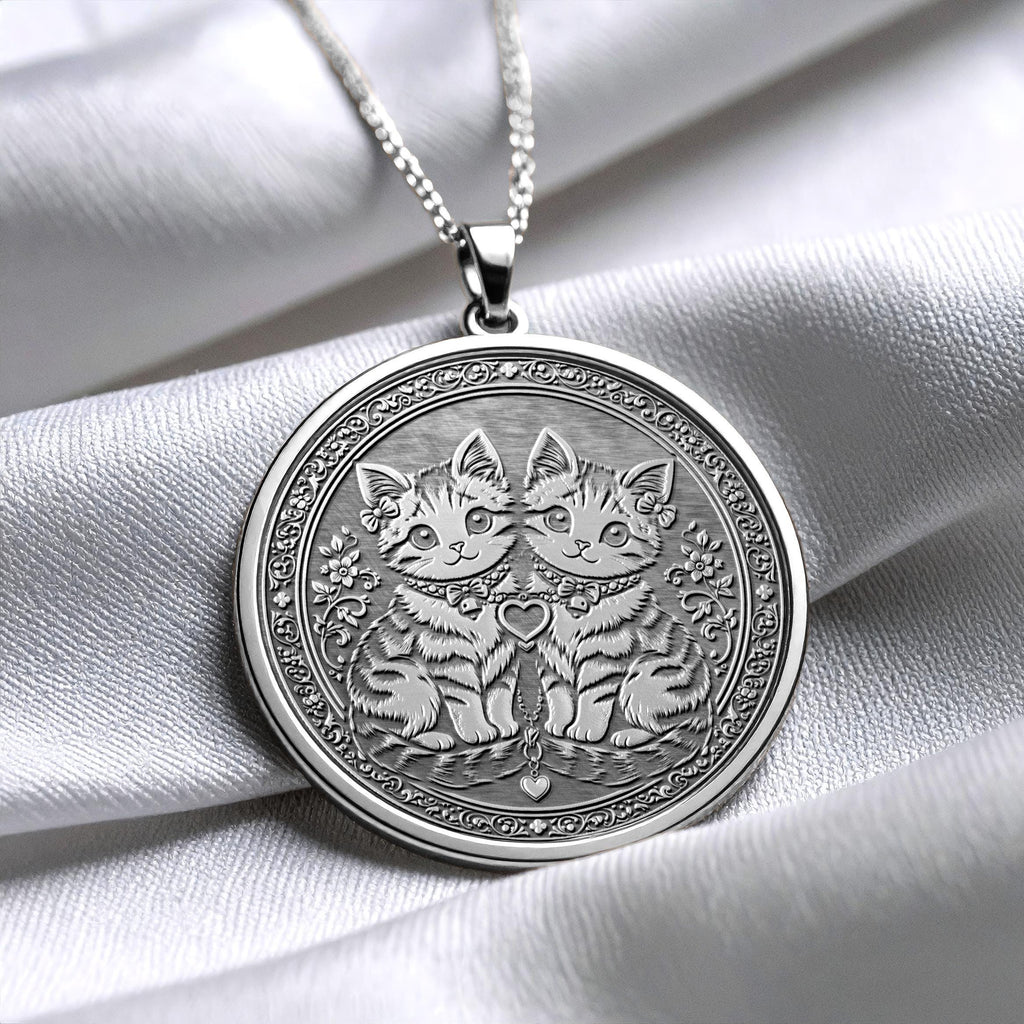 Twin Cats Love Pendant Necklace