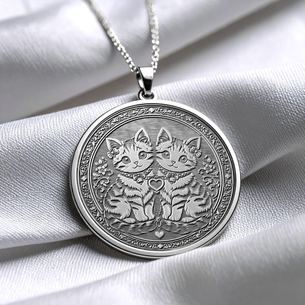 Twin Cats Love Pendant Necklace