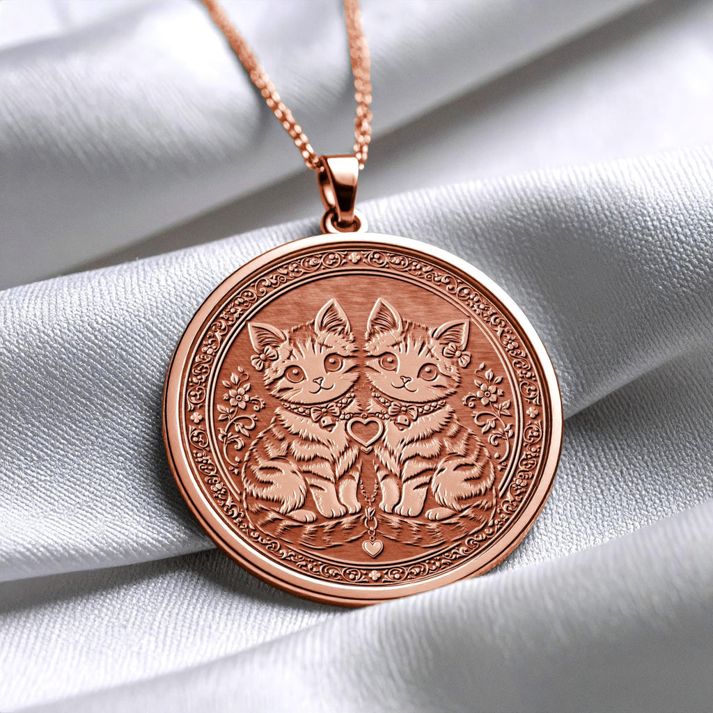 Twin Cats Love Pendant Necklace
