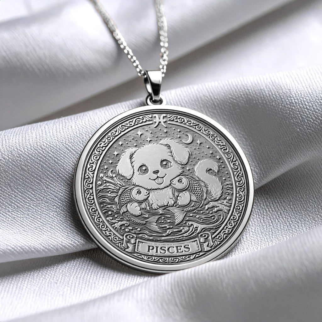 Pisces Dog Pendant – 14K Gold Zodiac Charm