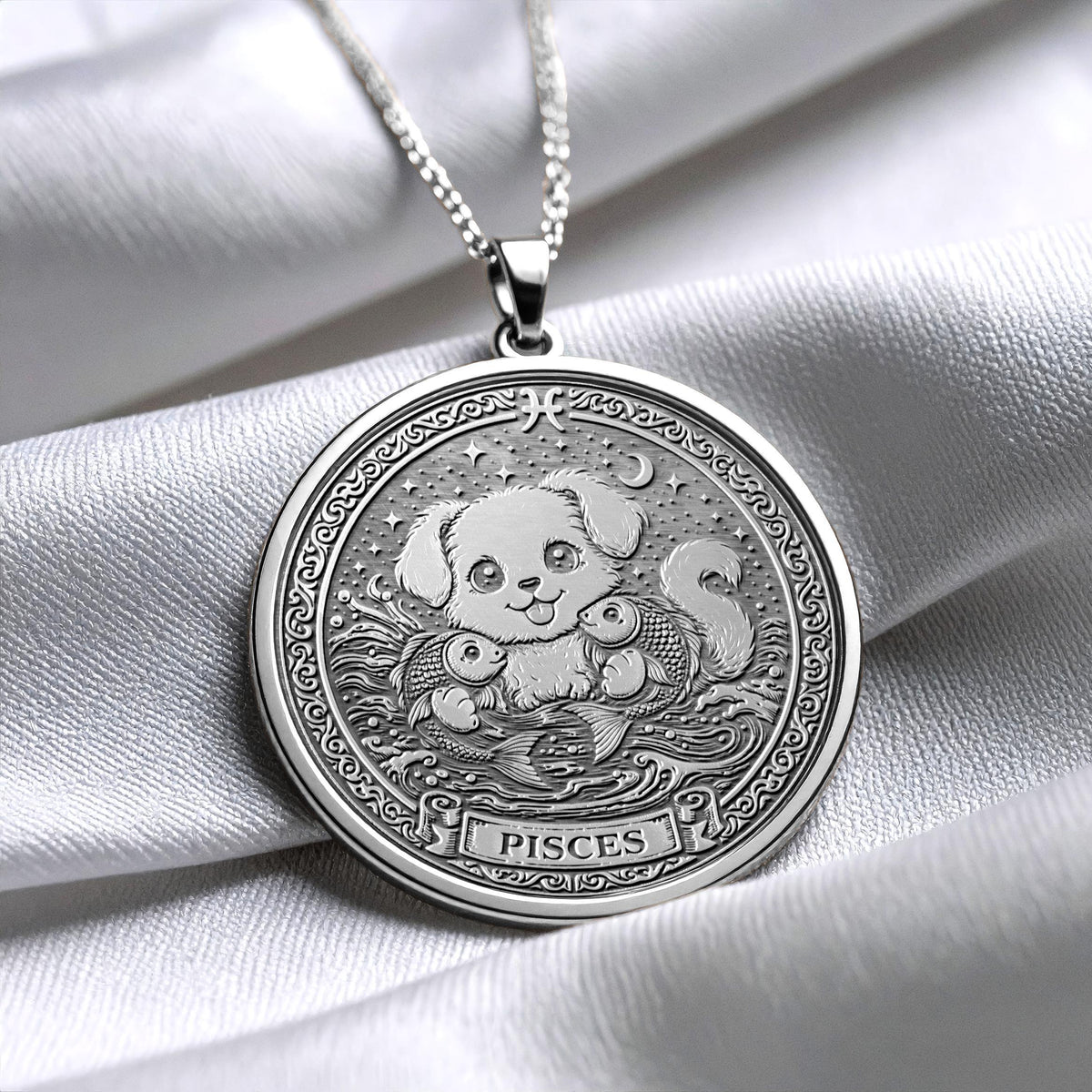 Pisces Dog Pendant – 14K Gold Zodiac Charm