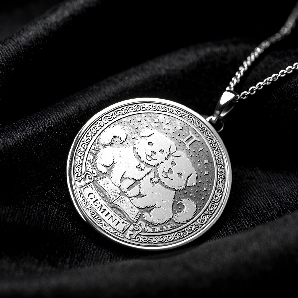 Gemini Zodiac Dog Charm Necklace – 925 Sterling Silver, Gold Plated