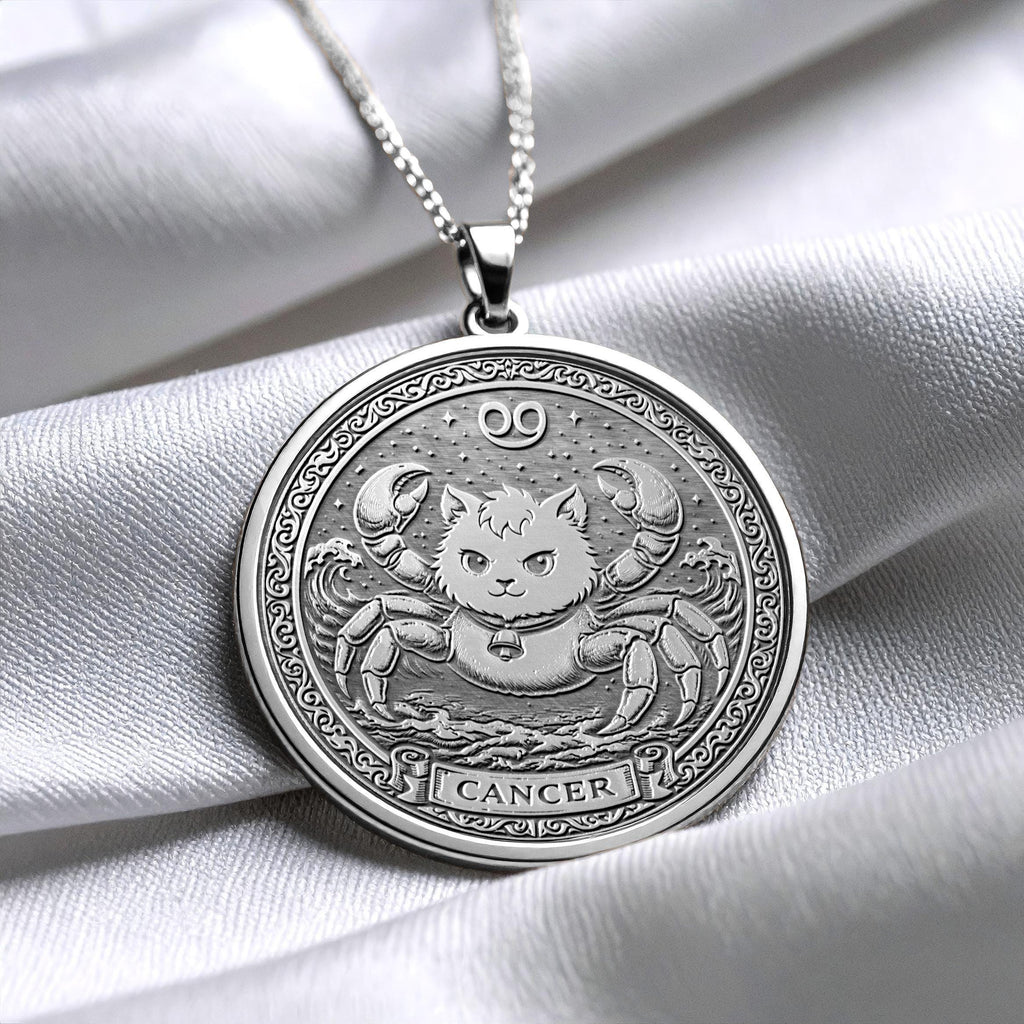 Silver Cat Cancer Zodiac Pendant Necklace