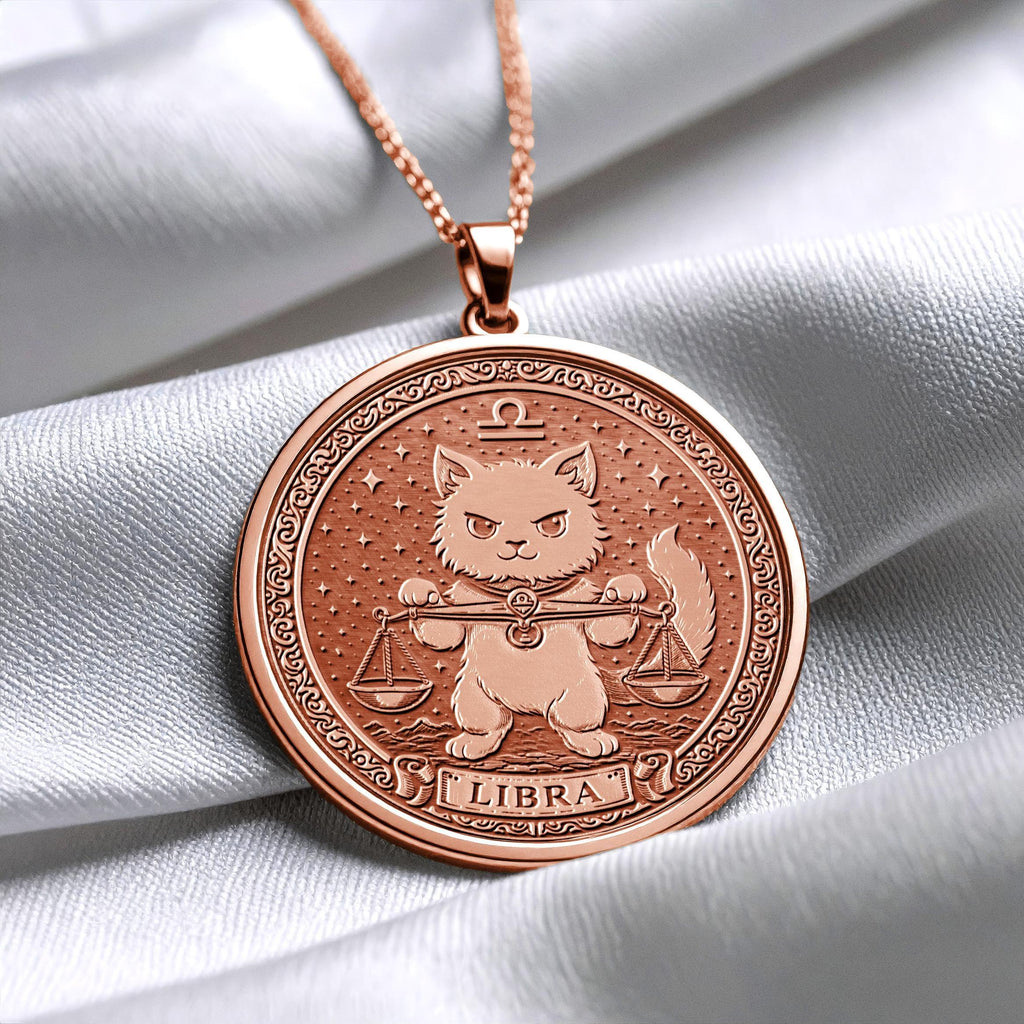 Cat Libra Zodiac Pendant Necklace - Handmade Charm