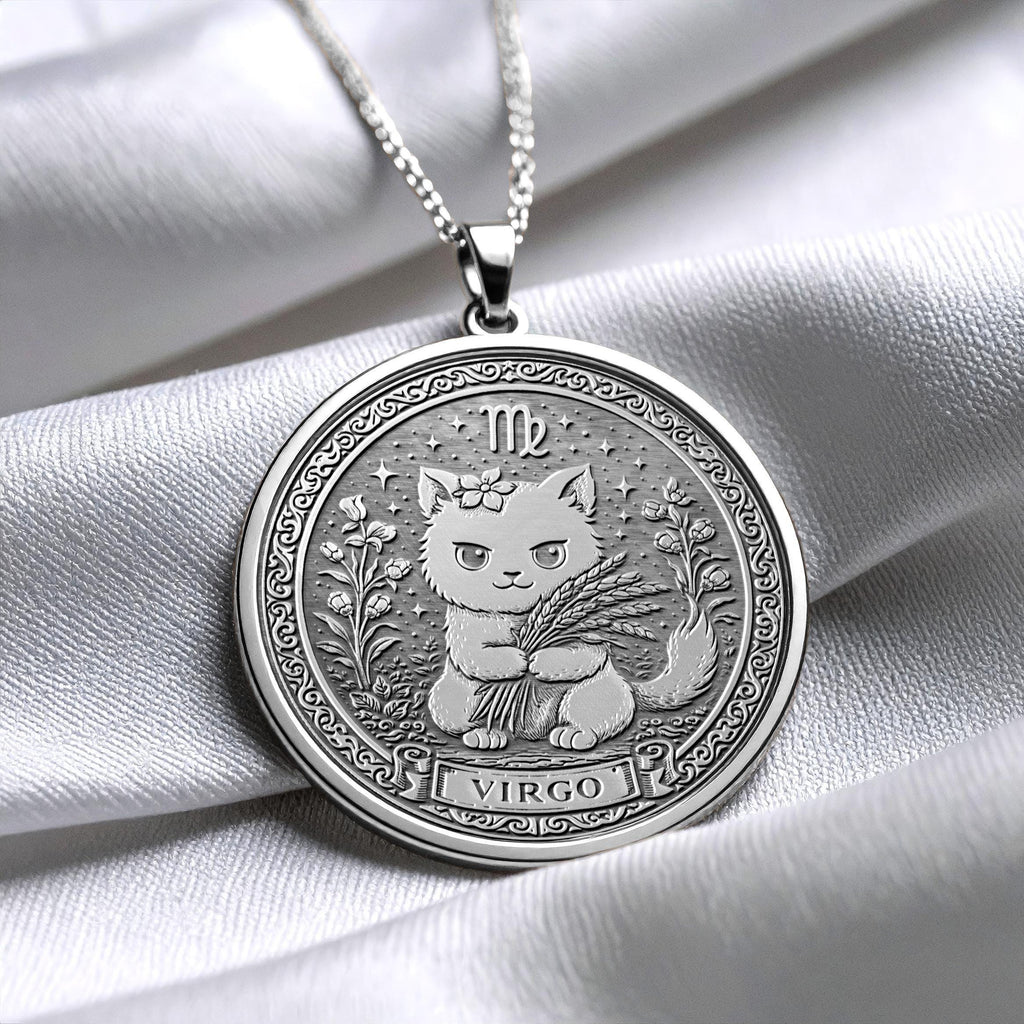 Sterling Silver Cat Virgo Zodiac Pendant Necklace