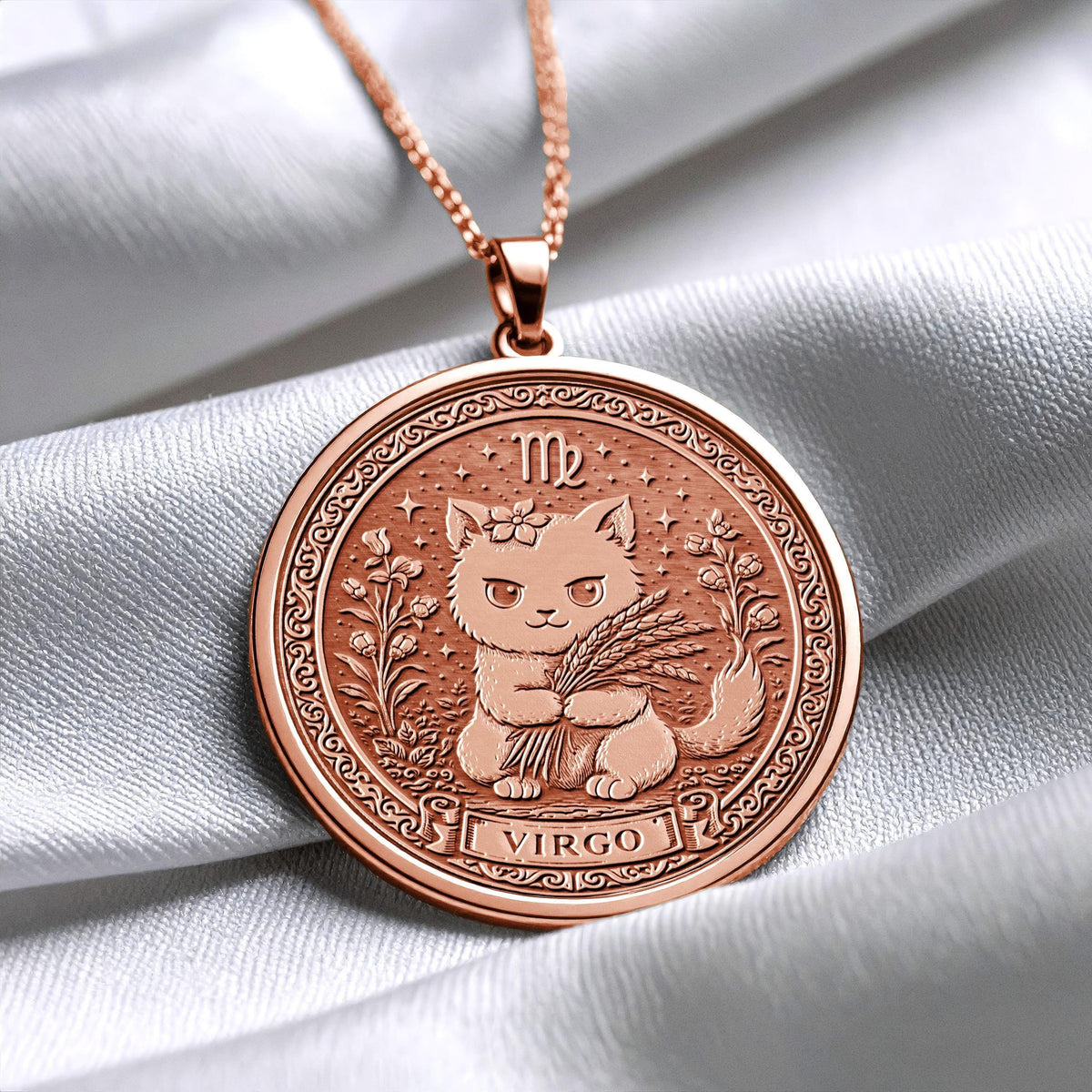 Sterling Silver Cat Virgo Zodiac Pendant Necklace