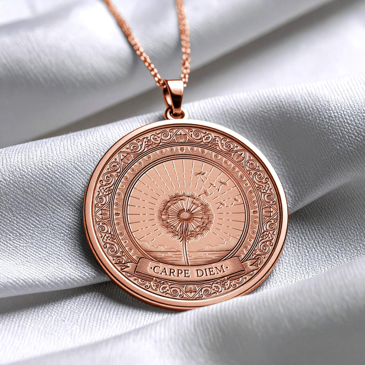 Carpe Diem Gold Pendant Necklace, Inspirational Medallion,  Meaningful Gift