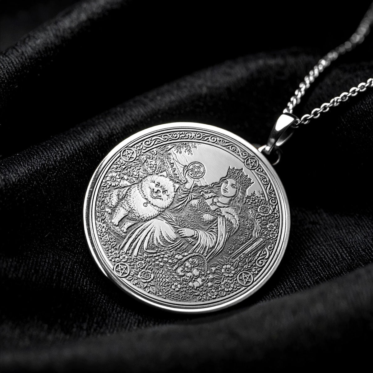 Queen of Pentacles Tarot Necklace, Tarot Card Pendant, Spiritual Jewelry, Abundance Gift