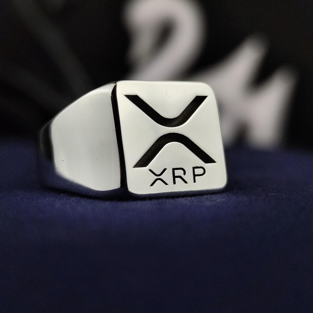XRP Signet Ring, 925 Sterling Silver Ripple Logo, Square Crypto Jewelry, Blockchain Investor Gift
