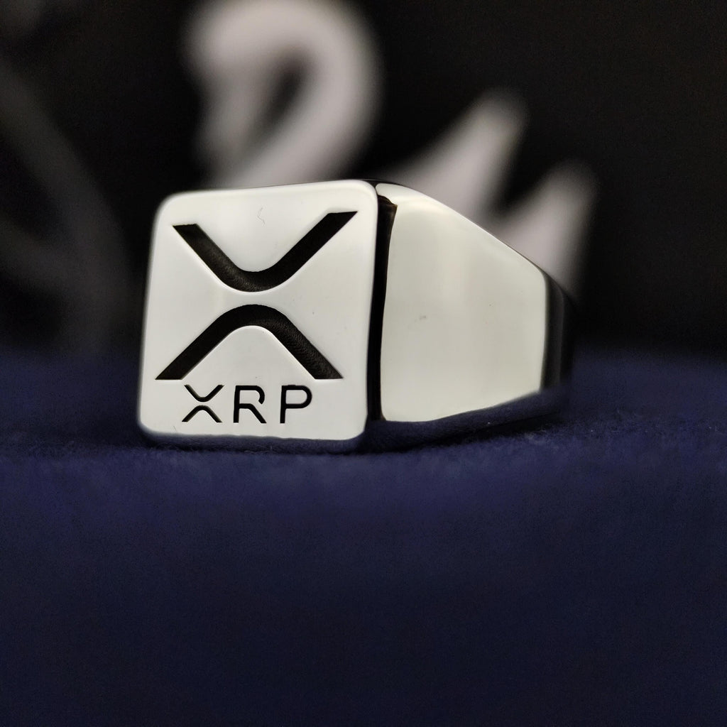 XRP Signet Ring, 925 Sterling Silver Ripple Logo, Square Crypto Jewelry, Blockchain Investor Gift